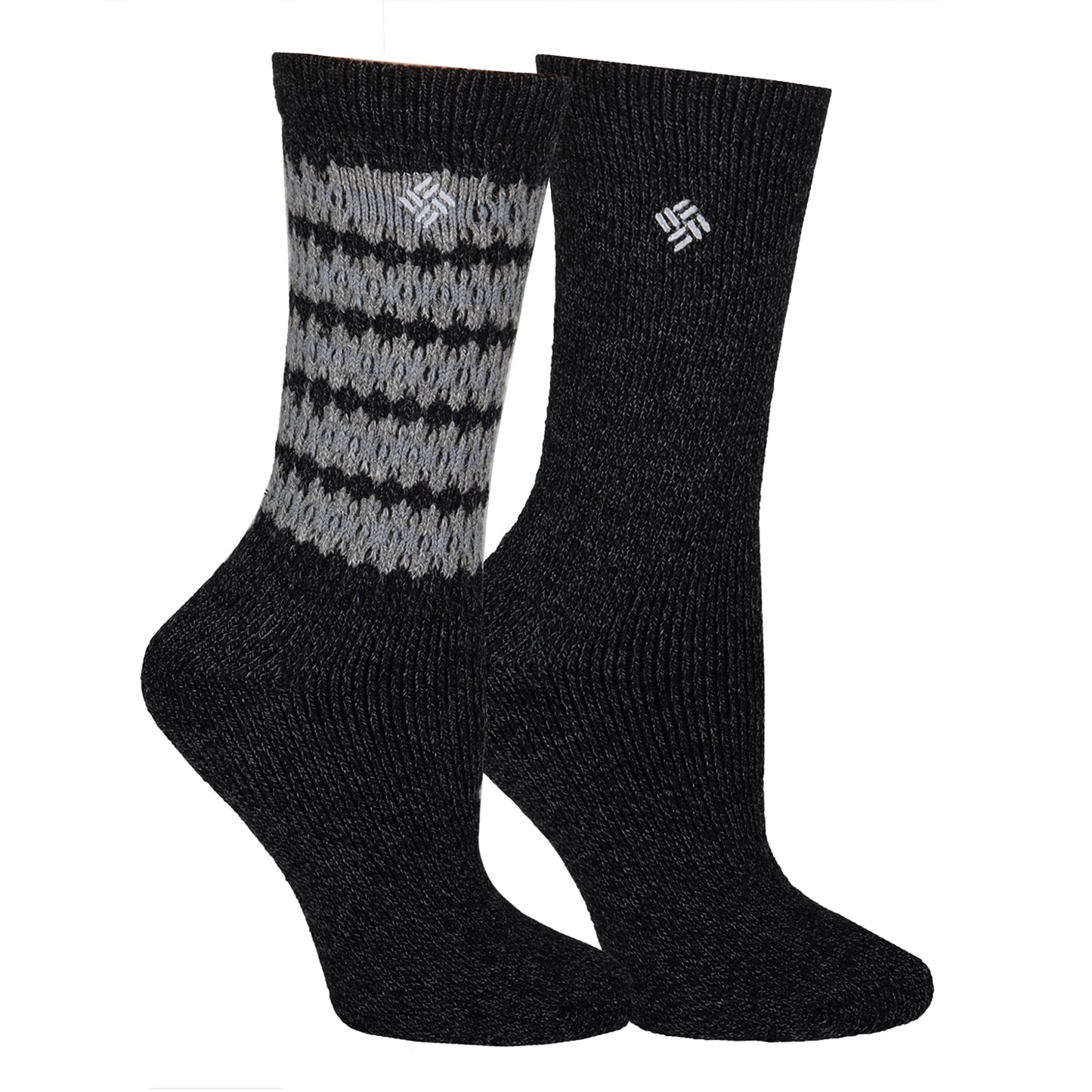 Columbia Women's 2 Pack Textured Wool Crew Socks, Black Marl, Shoe Size 4-10