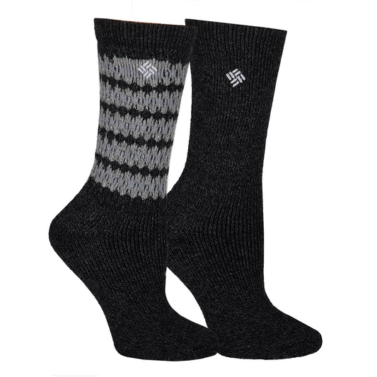 Columbia Women's 2 Pack Textured Wool Crew Socks, Black Marl, Shoe Size 4-10