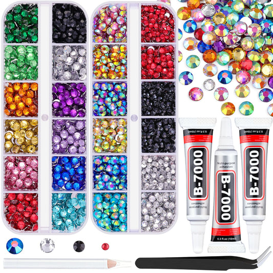Rainbow Flatback Rhinestones for Crafting and 3PCS B7000 Glue (Set 1), 2 Boxes of 4500 PCS Resin Rhinestones Gems Charms for Bedazzling DIY Crafts Tumblers Shoes Fabric Clothing Nail Art