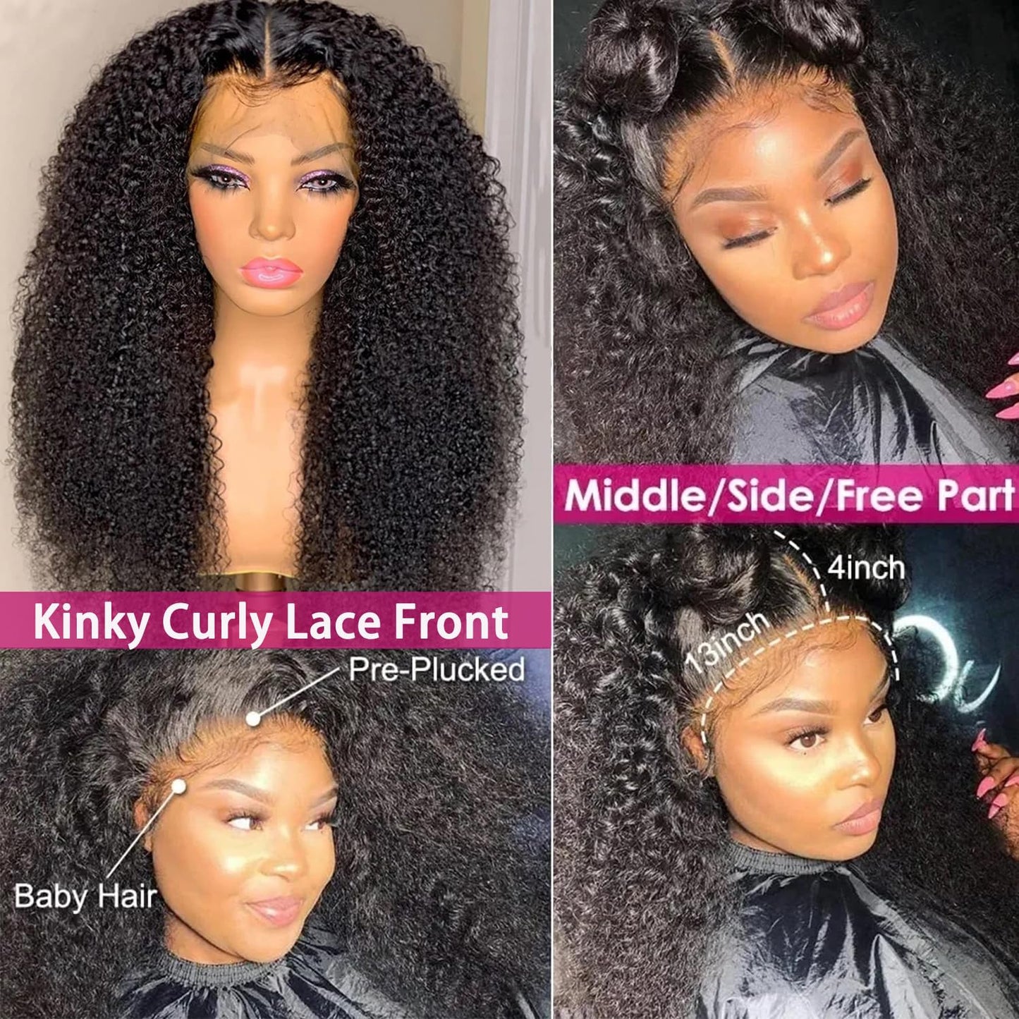 Skouty 24 Inch Kinkycurly Wig Human Hair 13x4 Lace Front Wigs 180 Density Glueless Wigs Human Hair Pre Plucked Brazilian Kinky Straight Wig Lace Frontal Wigs for Black Women Virgin Human Hair Wig