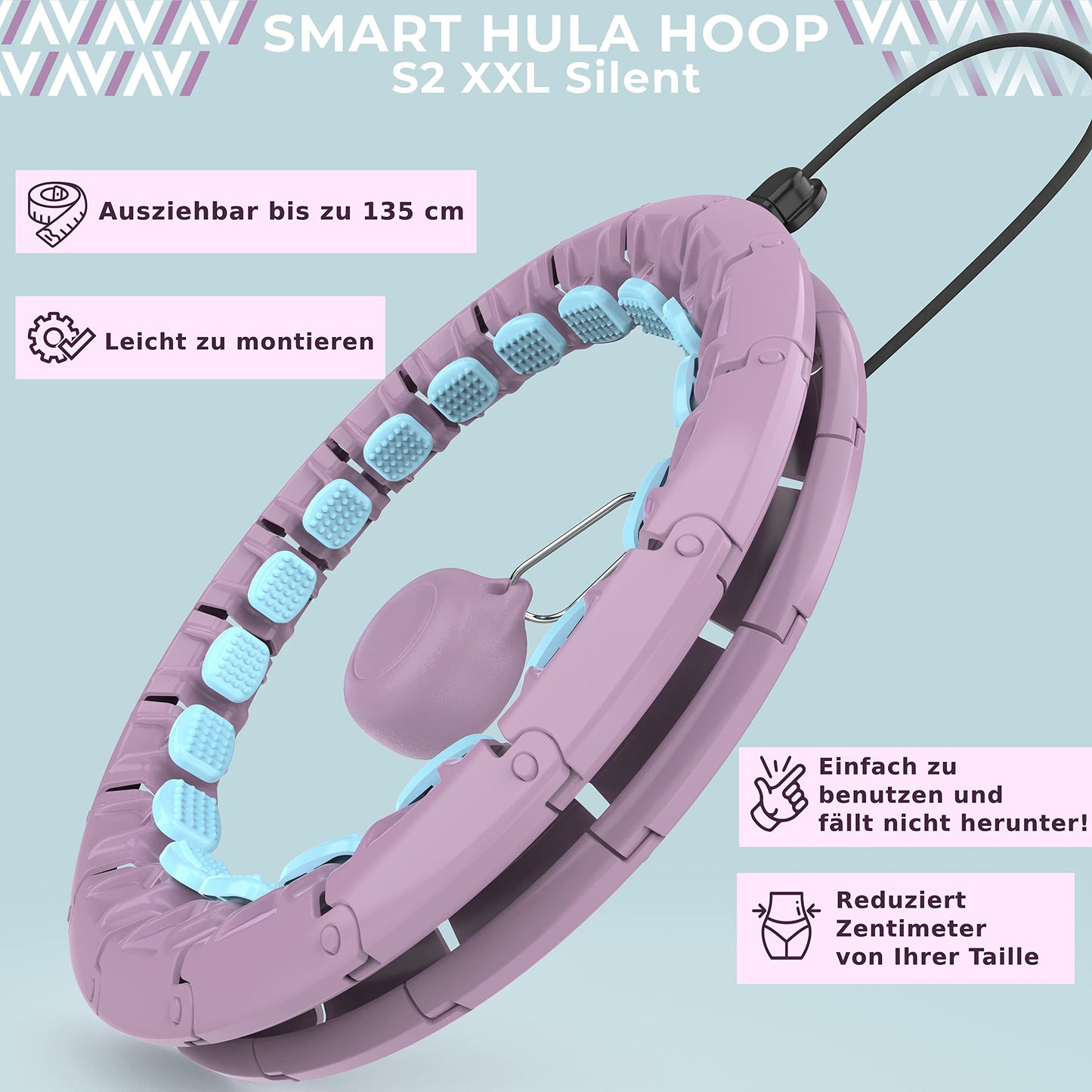 Swiss Activa+ S2 XXL Smart Hula Hoop Adult - Up to 47in for Plus Size XXL - Won't Fall Off - Weight Loss Hoop for Women - Smart Fitness Hula Hoop with Weight