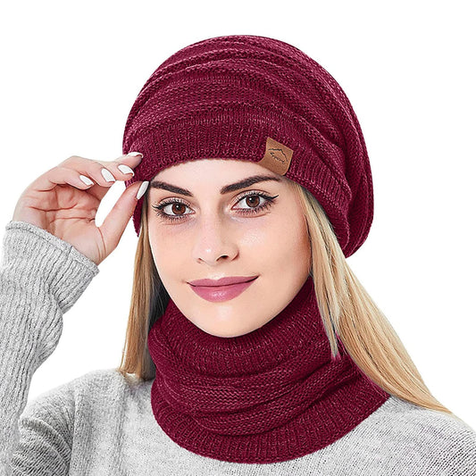 Womens Slouchy Winter Beanie Hats Scarf Set,Warm Fleece Lined Knit Hat Skull Cap with Neck Warmer Ski Hat Beanie for Women