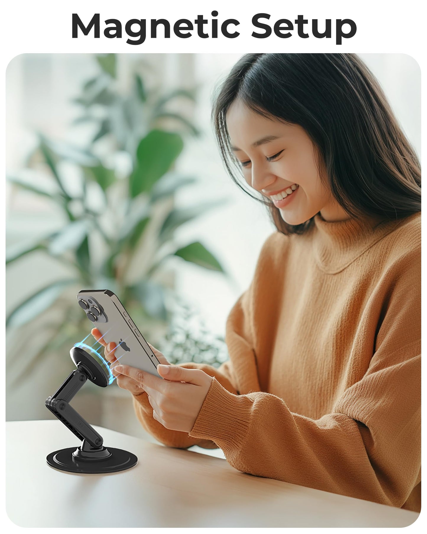 COOPER Magnetic Phone Stand for Desk, Mag360 Adjustable MagSafe Stand for iPhone 16 Pro Max, 15 14 13 12 & Plus | 360° MagSafe Phone Holder, Strong Magnetic Mag Safe, Foldable 3-Axis Leg (Black)