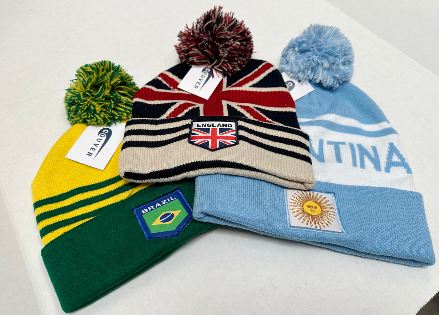 COUVER Soccer Team Country Beanie Pom Pom Beanie, Cuff 12 inch - Argentina Light Blue