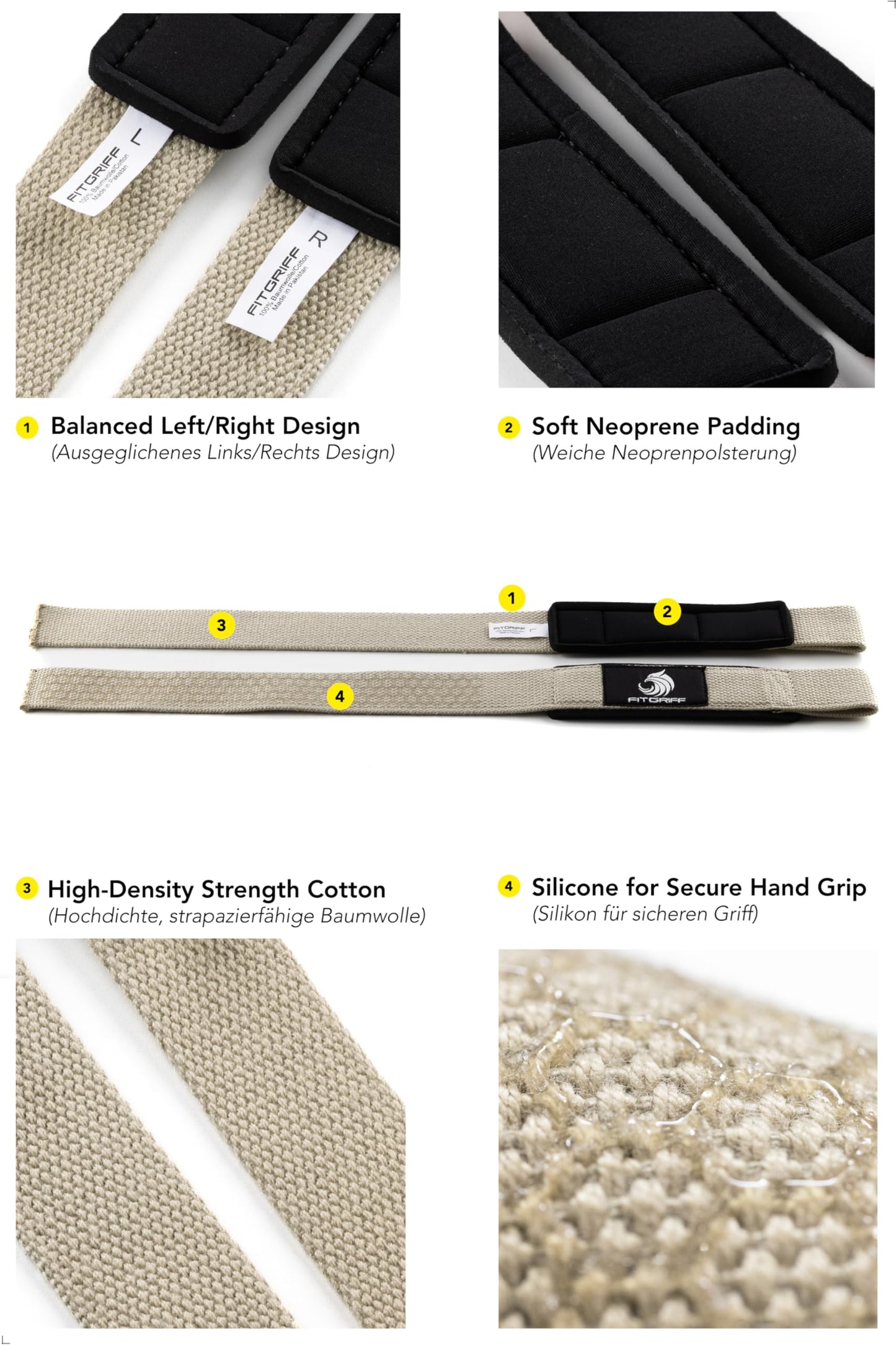 Fitgriff® Lifting Wrist Straps for Weightlifting, Gym, Deadlift, Workout (Made of Premium Cotton & Padded) - Men & Women (XS, Sand (Silicone-Grip))