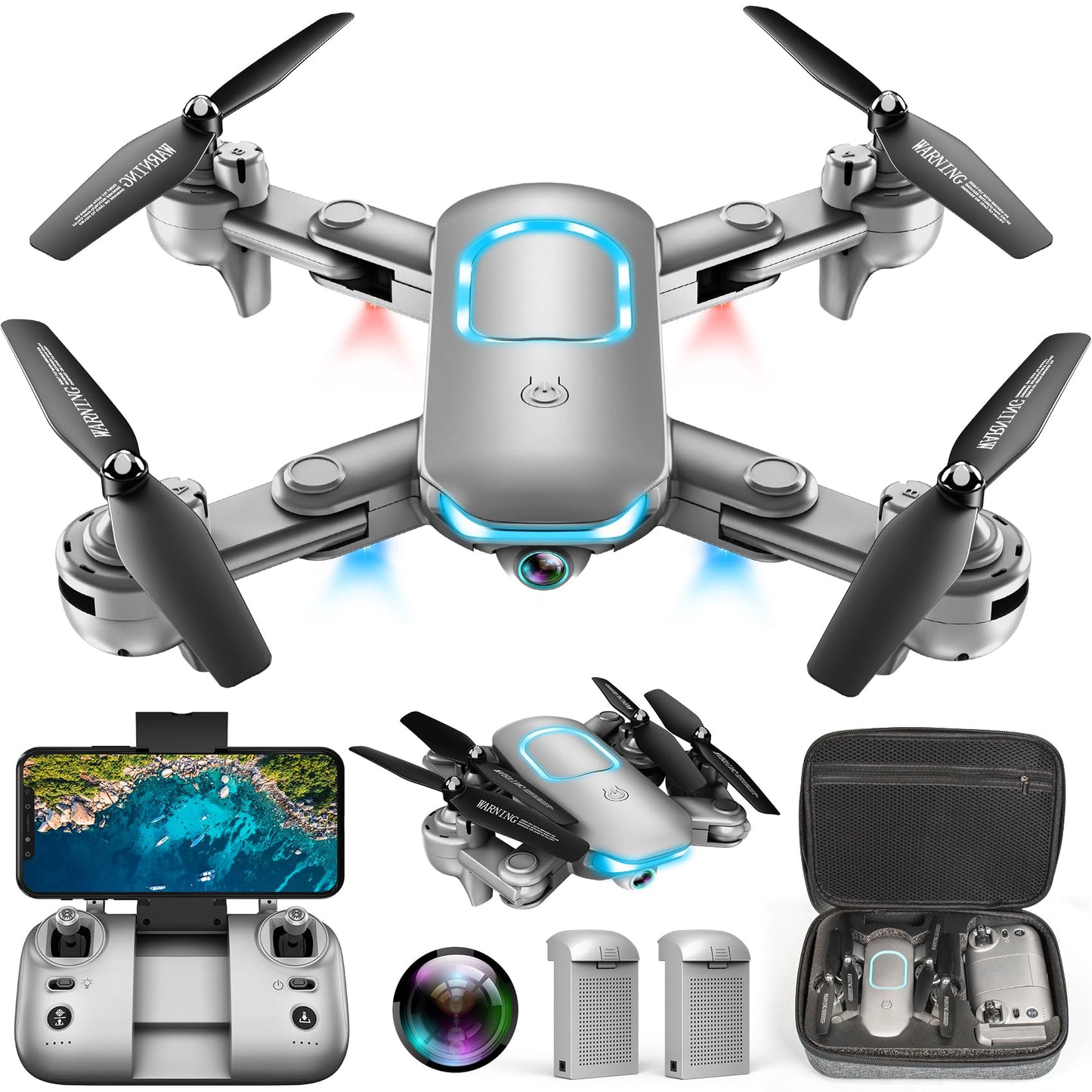 Drone with Camera - Foldable Drone for Begniners with 1080P FPV Camera, Upgrade Altitude Hold, Gestures Selfie, Waypoint Fly, Headless Mode, 3D Flip, One Key Start, 3 Speed Mode, Circle Fly, 2 Batteries