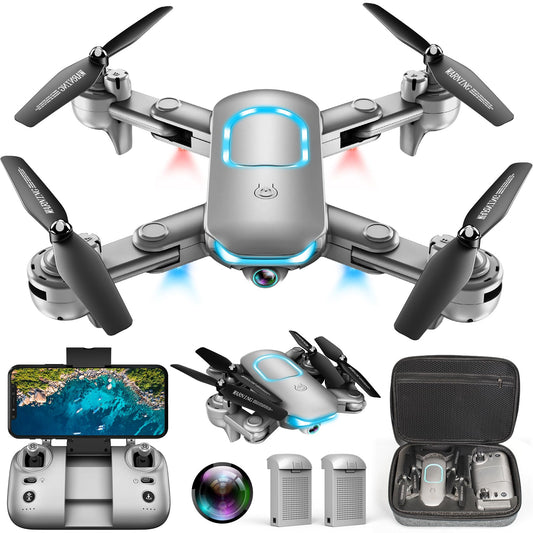 Drone with Camera - Foldable Drone for Begniners with 1080P FPV Camera, Upgrade Altitude Hold, Gestures Selfie, Waypoint Fly, Headless Mode, 3D Flip, One Key Start, 3 Speed Mode, Circle Fly, 2 Batteries