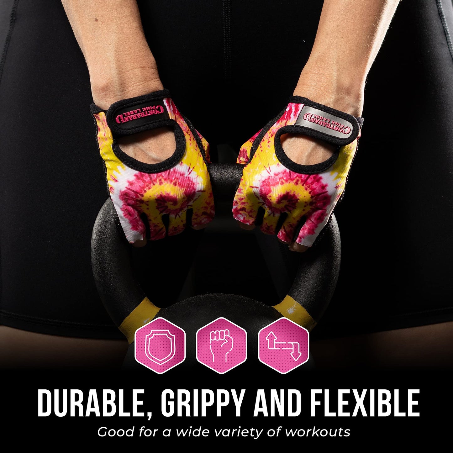 Contraband Pink Label 5347 Womens Designer Workout Gloves | Tie Dye Print w/Grip-Lock™ Silicone Palm (X-Small, PY)