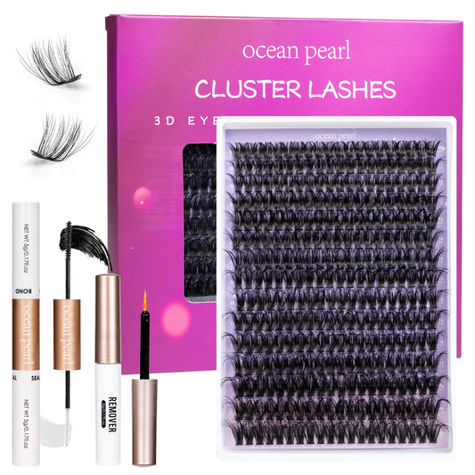 Ocean Pearl Lash Clusters 10-20mm 200D 300PCS Lashes DIY Lash Clusters Kit Individual Lashes Cluster Eyelash Extensions Fluffy Eyelashes Lash Extension Kit with Lash Bond+Seal+Remover+Tweezer-200D