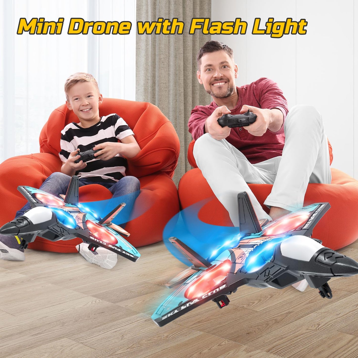 Foam Drone for Kids – RC Fighter Jet with Lights, Auto Hover, 360° Flip, 2 Batteries, Easy-to-Fly Remote Control Airplane Toy for Beginners (16 Mins Flight)