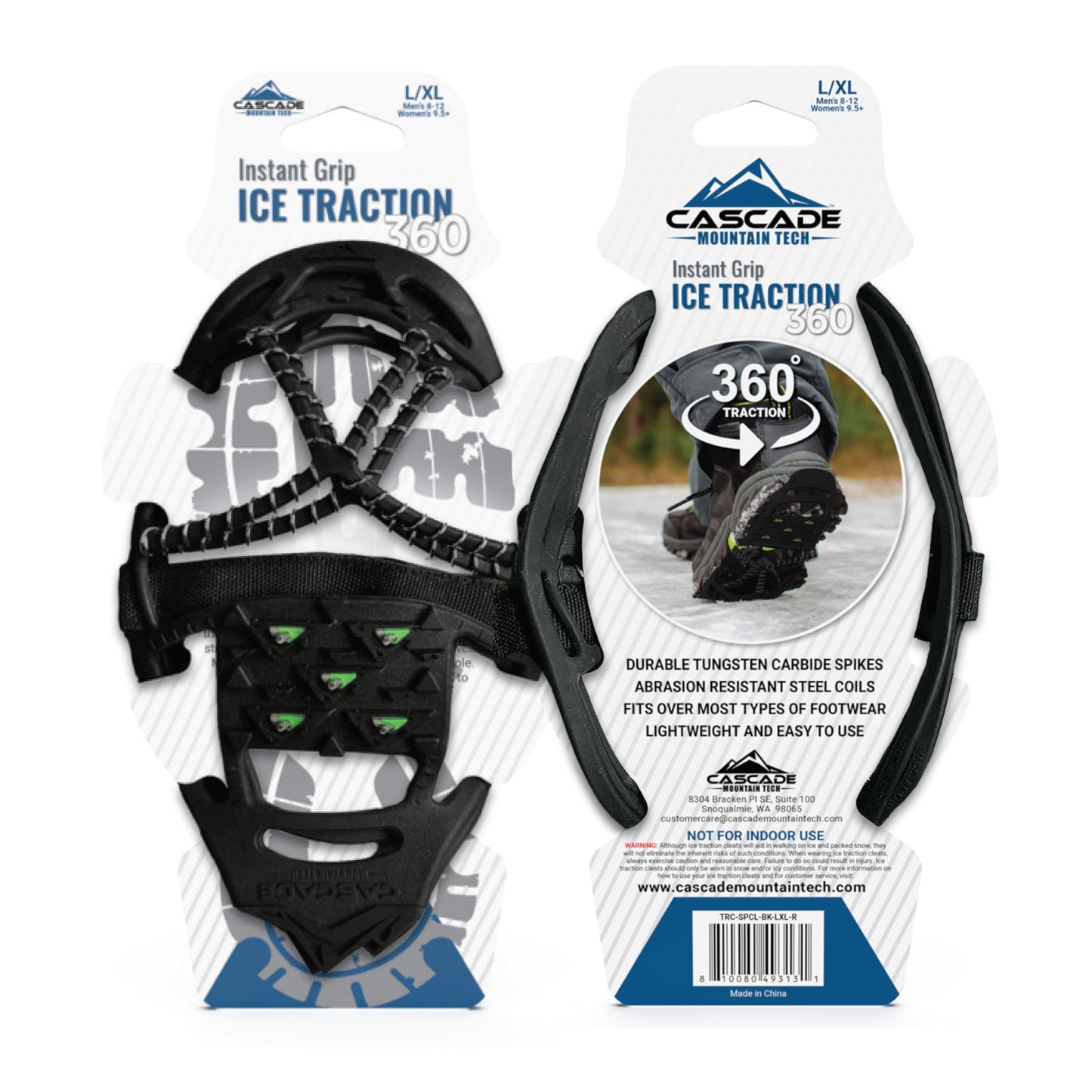 Cascade Mountain Tech Ice Traction Cleats - Ice Traction 360 - Hybrid Spike/Coil - Black - Small/Medium