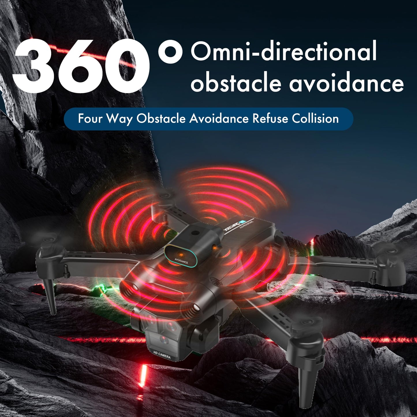 TIMEONIA C12 Foldable Drone with 1080p Camera, HD Dual Camera Remote Control Quadcopter with 4-Way Obstacle Avoidance, Altitude Hold and Adjustment, Headless Mode, 360° Flip, Designed for Beginners and Kids