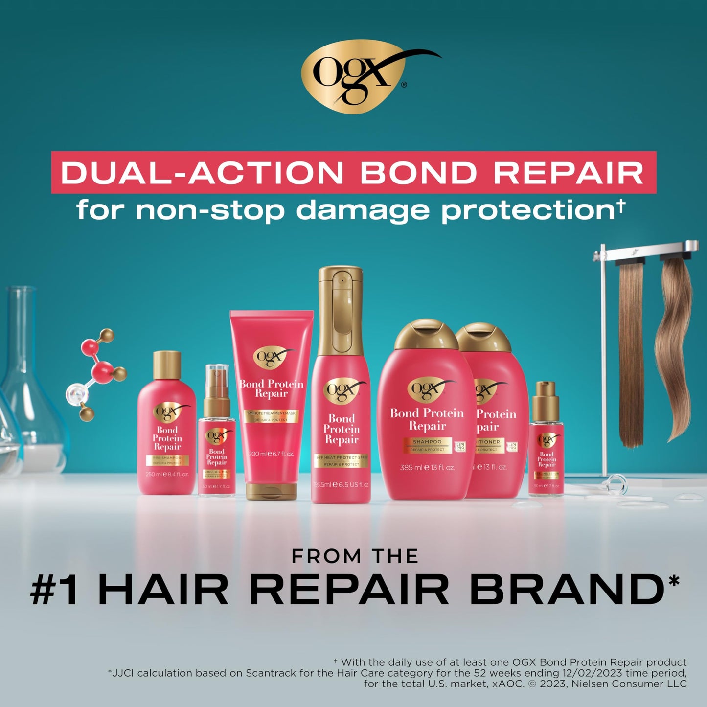OGX Repair & Protect Bond Protein Repair 450°F Heat Protect Spray, Thermal Protection Spray for Targeted Damage Repair & Protection from Heat Damage, 6.5 fl. oz
