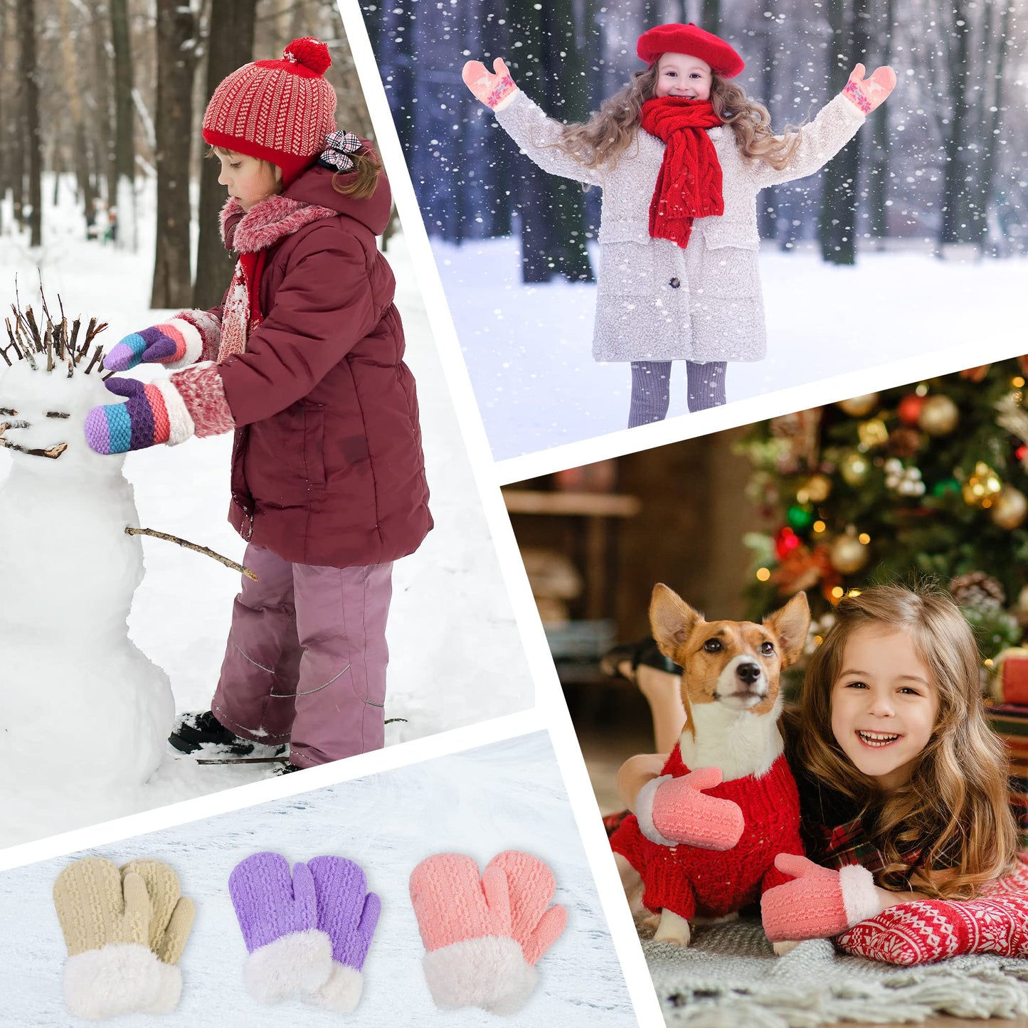 Arctic Paw Kids Gloves Winter Infant Mittens Girls Gloves Outdoor Winter Mitten Sherpa Lined Kids Mittens Toddler Gloves, Purple+Cream+Pink,2-5Y