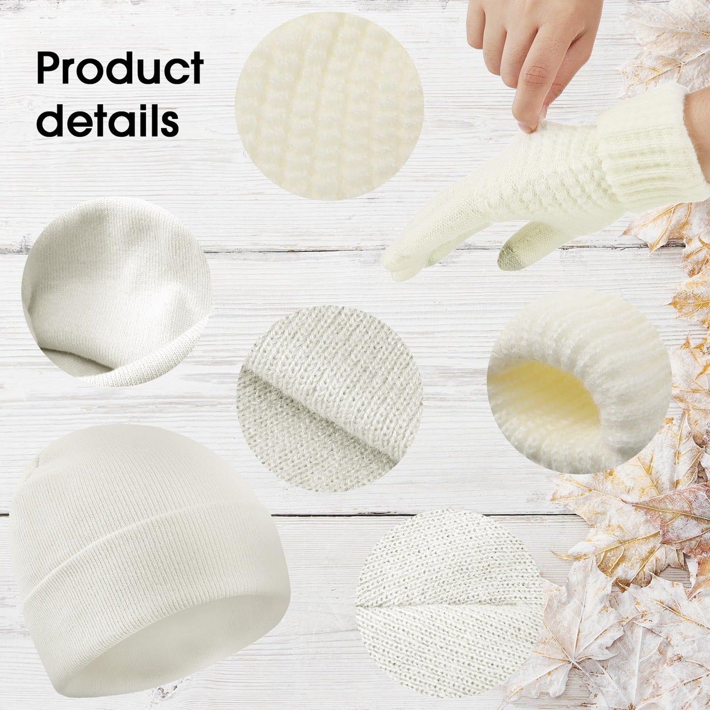 SATINIOR 6 Pieces Women Knit Beanie Hats Touchscreen Gloves Set for Winter Cute Hats Soft Skull Cap Gifts for Christmas(White,Simple Style)