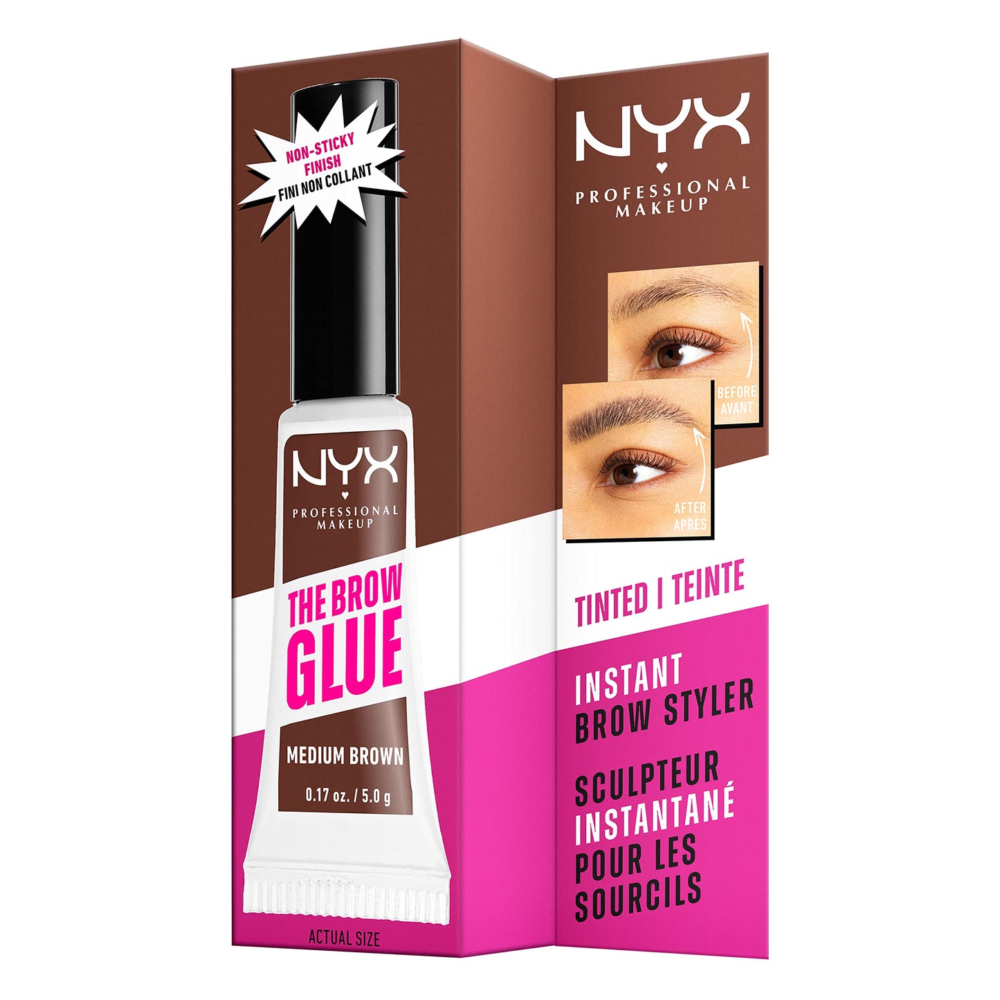 NYX PROFESSIONAL MAKEUP The Brow Glue, Extreme Hold Tinted Eyebrow Gel - Medium Brown