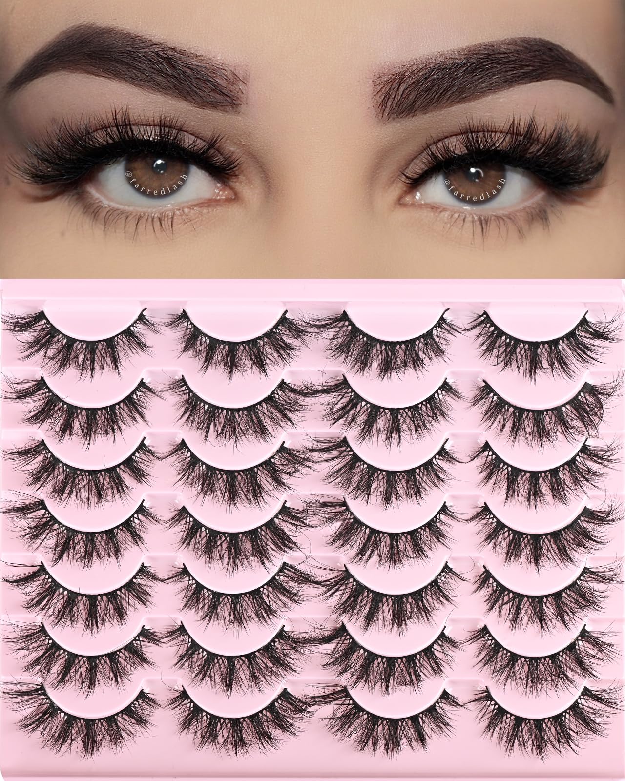 FARRED Cat Eye Lashes Short Natural Eyelashes 15mm Fluffy Wispy Strip Eyelash 14 Pairs Cute Natural Fake Lashes Packs Small Full pestañas Set (F10 | 9-15mm)