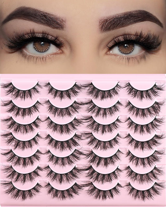 FARRED Cat Eye Lashes Short Natural Eyelashes 15mm Fluffy Wispy Strip Eyelash 14 Pairs Cute Natural Fake Lashes Packs Small Full pestañas Set (F10 | 9-15mm)