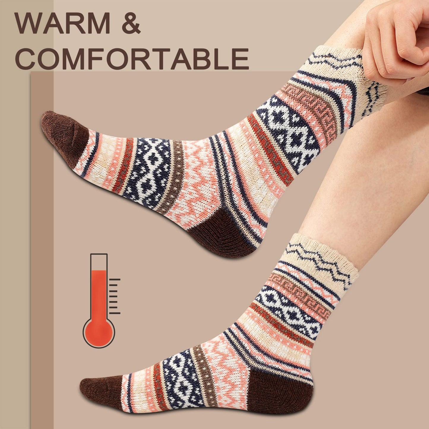 Heatuff Women's Winter Wool Socks Warm Soft Full Cushion Crew Socks (5 Pairs)