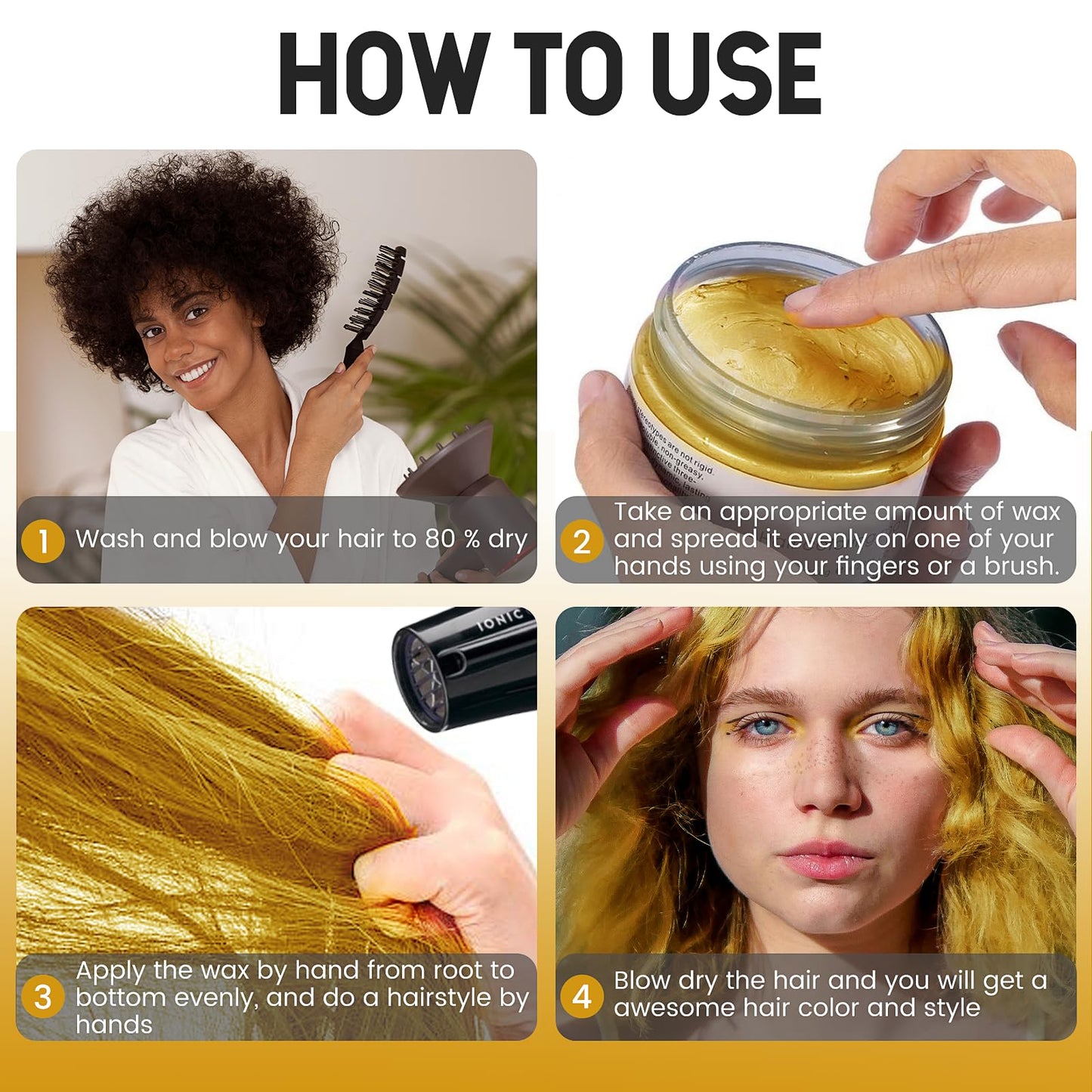 Gold Temporary Hair Dye Wax Natural Instant Hair Color Wax Pomades 4.23 oz, Hair Styling Clay for Party, Cosplay, Halloween, Christmas