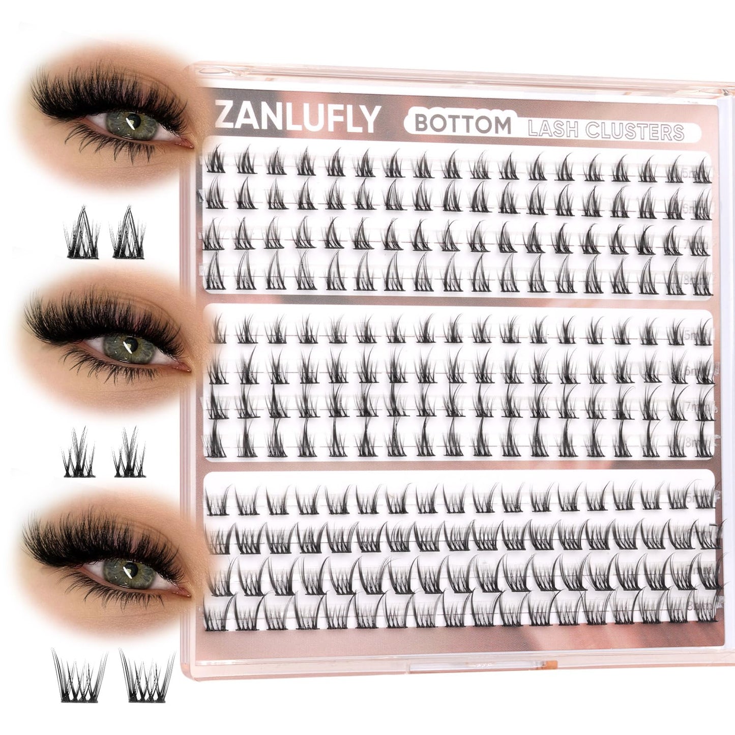 ZANLUFLY Natural Lower Lashes DIY Cluster Eyelash Extension - Wispy Bottom Lash Clusters 5-8MM, 3 Styles