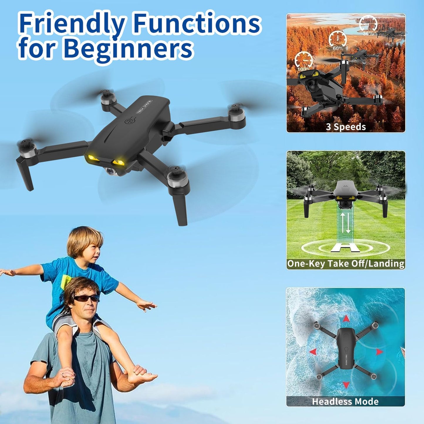 B-Qtech LM12 Brushless Motor Drone With Camera for Kids Beginner, RC Foldable FPV WiFi Live Transmission Drone with 2 Batteries Gesture Operation, Smart Follow, Headless Mode, Auto return, Christmas