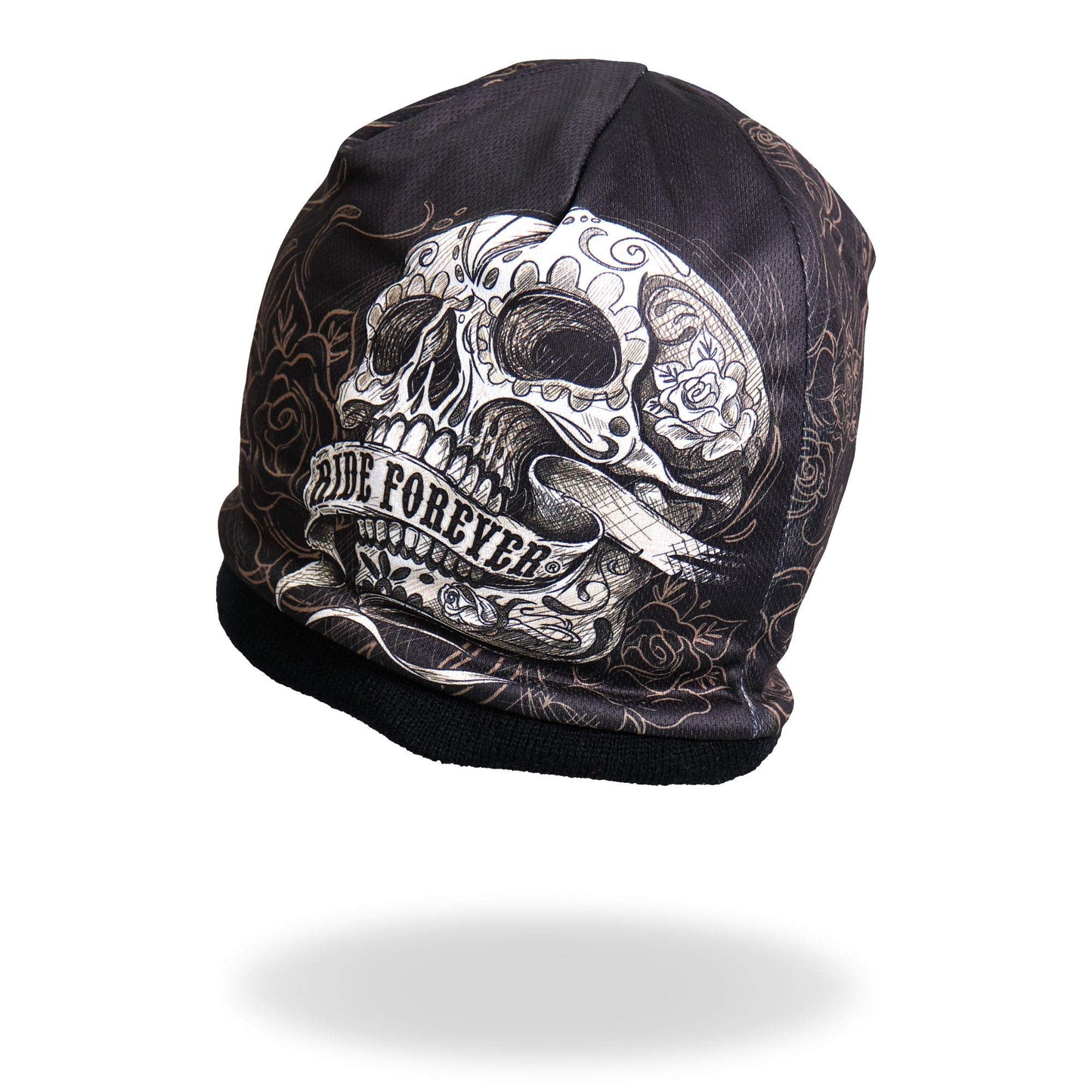 Hot Leathers Banner Skull Beanie (Black, One Size)