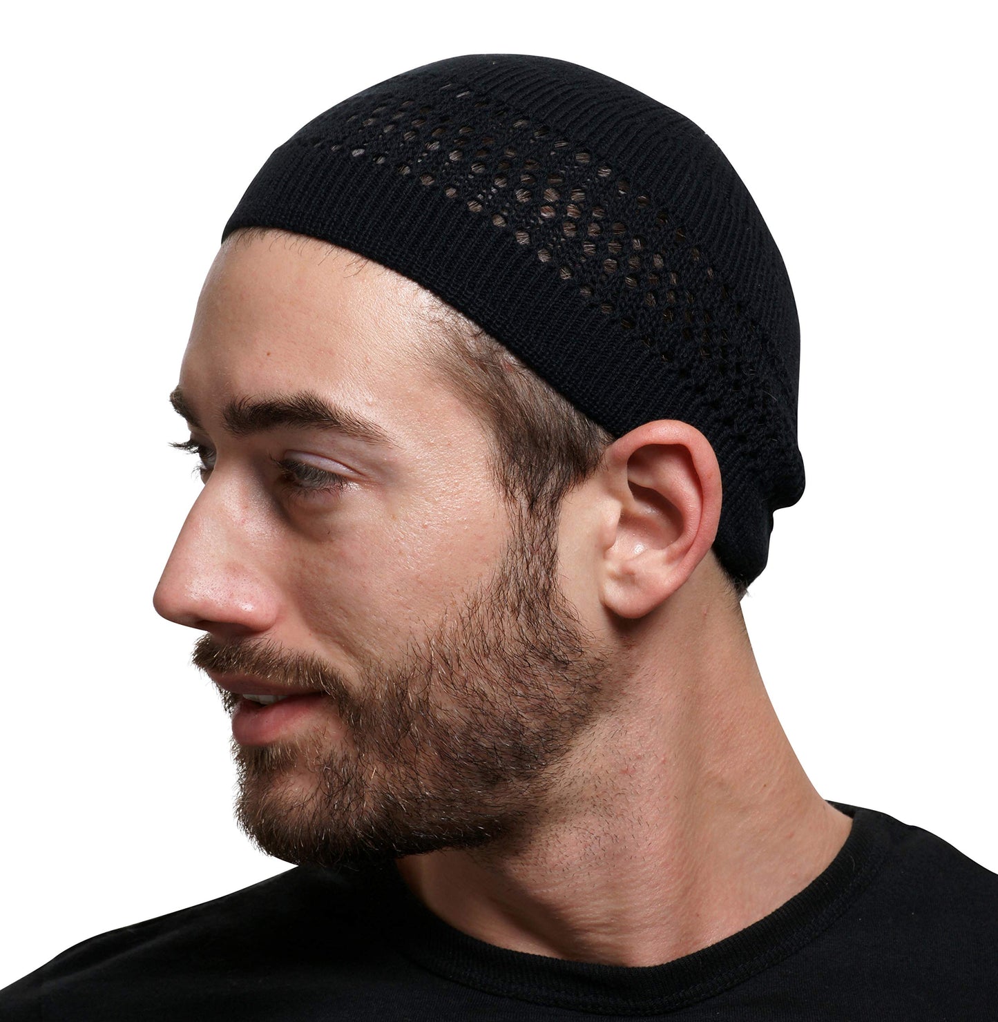 SnugZero Unisex Cotton Lattice-Knit Skull Cap Beanie Kufi for Everyday Wear, Black