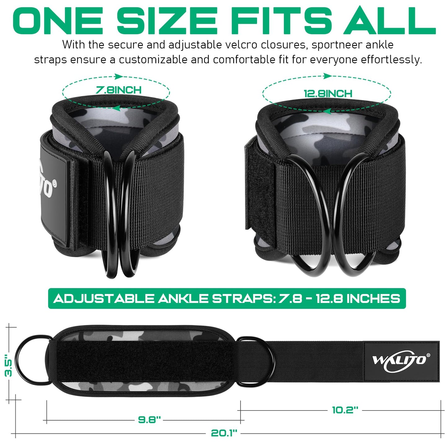 WALITO Gym Ankle Straps for Working Out - Glute Ankle Cuff Kickback Strap, Gym Cable Machine Accessories for Women Glute Leg Extensions, Hip Abductors & Lower Body Exercises Equipment