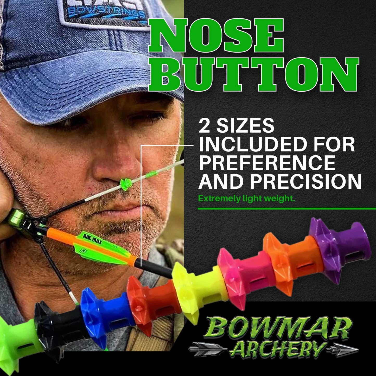 Bowmar Archery Nose Button, Extremely Light Weight, Creates Consistent Anchor Point, Two Sizes Included (Orange)