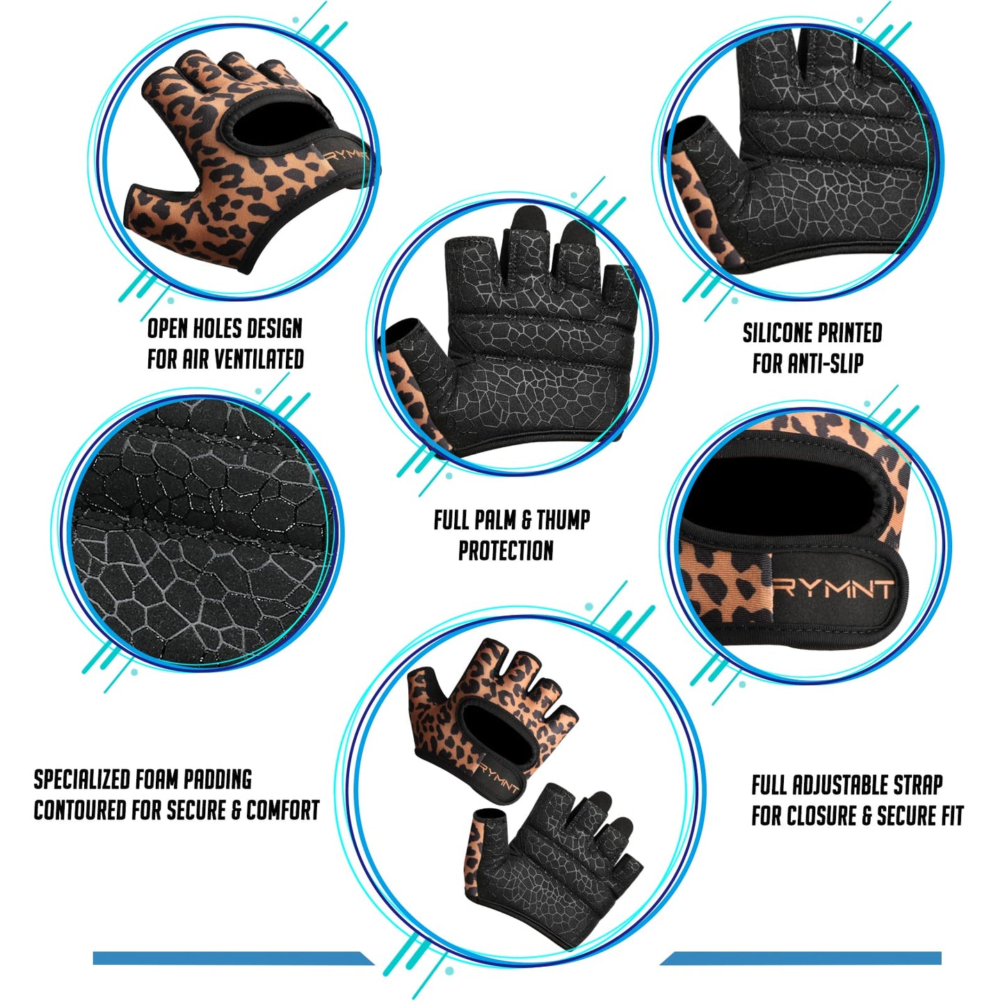 RYMNT Minimal Weight Lifting Gloves,Short Micro Workout Gloves Grip Pads with Full Palm Protection & Extra Grip for Men Women Weightlifting,Gym,Exercise Training.Leopard-Small