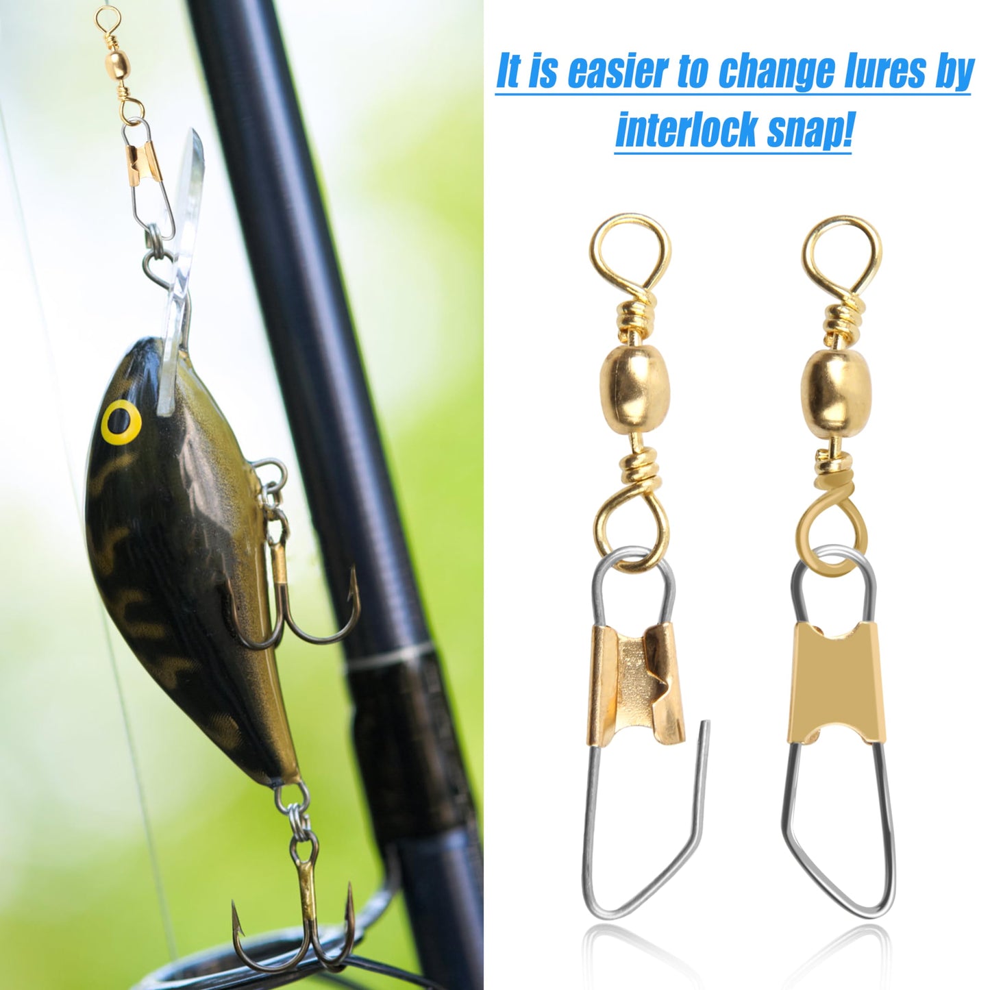 AGOOL Fishing Swivels Snaps, 60/120pcs Fishing Barrel Swivels with Nice Snaps Swivels Fishing Tackle Solid Rings Fishing Connector Snap Swivels Fishing Accessories Fishing Tackle