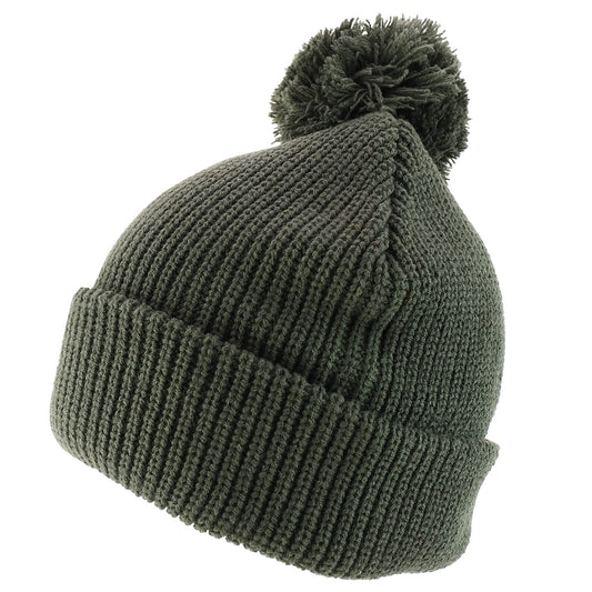 Trendy Apparel Shop XXL Oversized Solid Pom Pom Winter Ribbed Cuffed Beanie - Olive - 2XL