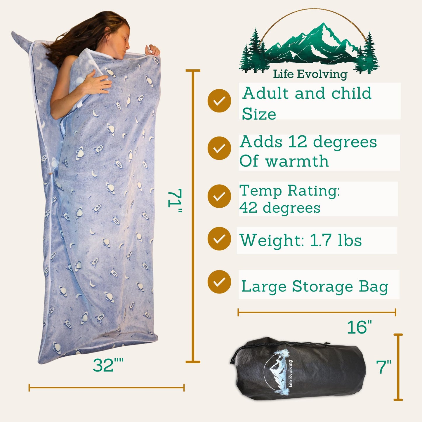 Fleece Sleeping Bag Liner Cold Weather-Glow In The Dark with UV Flashlight-Camping sleeping bag Liner for Cold Weather Sleeping Bag-Travel Sleeping Bag -Compact Sleeping Bag Or Ultralight Sleeping Bag