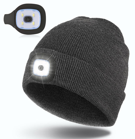 Hatlight for Men Unisex LED Beanie with Two Lamps Hands Free Knit Headlamp Hat with Light Winter hat