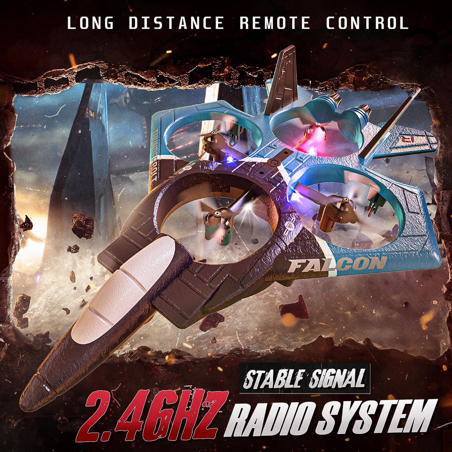 BEZGAR RC Airplane, 2.4GHZ 6-axis Gyro Remote Control Airplane, Gesture Control RC Helicopter, 360° Flip Fighter Jet Toy, Toys for Ages 8-13 with Colorful LED Navigation Lights Blue