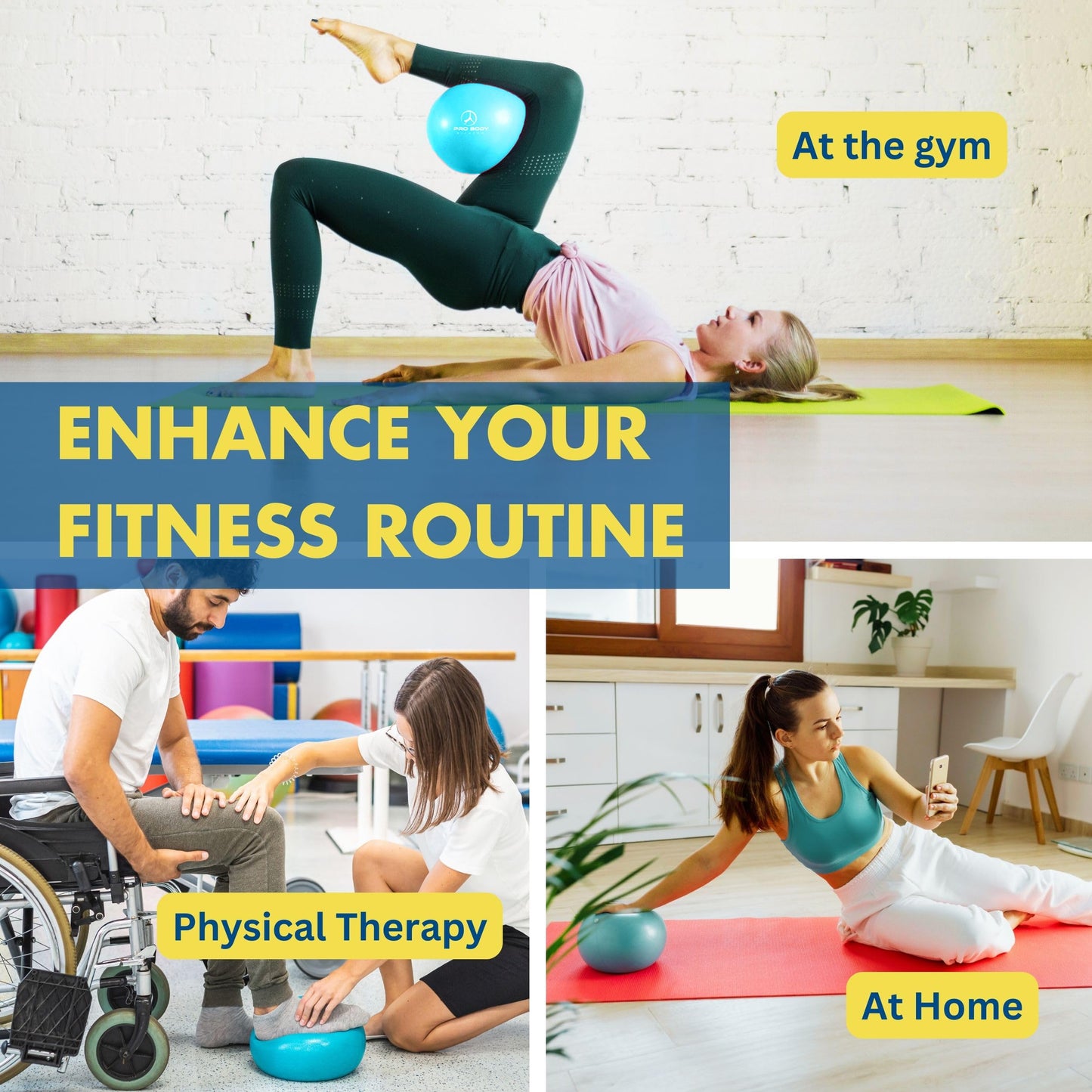 ProBody Pilates Ball Barre Ball, 9 Inch Small Exercise Ball for Between Knees, Mini Soft Yoga Ball for Stability, Barre, Fitness, Ab, Core, Physio and Physical Therapy Ball (Slate)