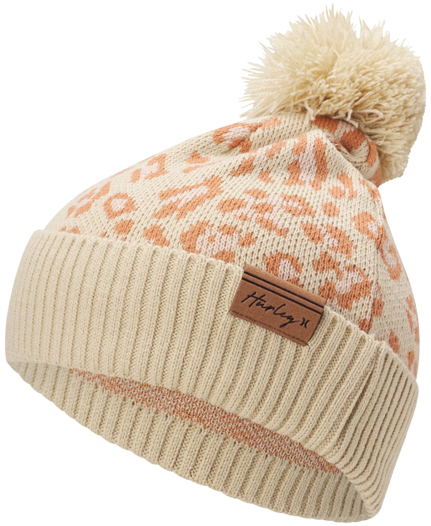 Hurley Women's Winter Hat - Vermont Knit Cuff Beanie with Pom-Pom, Pale Ivory