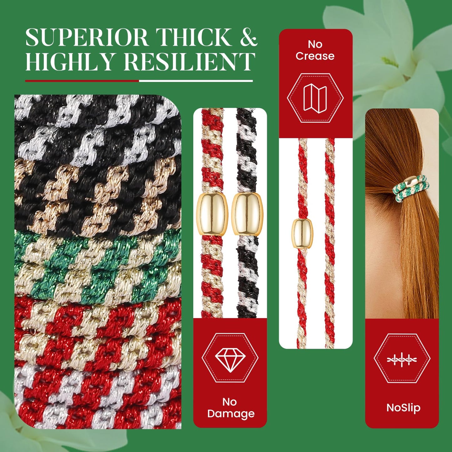 FORENEE Hair Ties No Damage - 10PCS Ponytail Holders - Elastic Hair Ties for Thick Hair - Braided Hair Bands for Women Girls's Hair - Christmas Limited