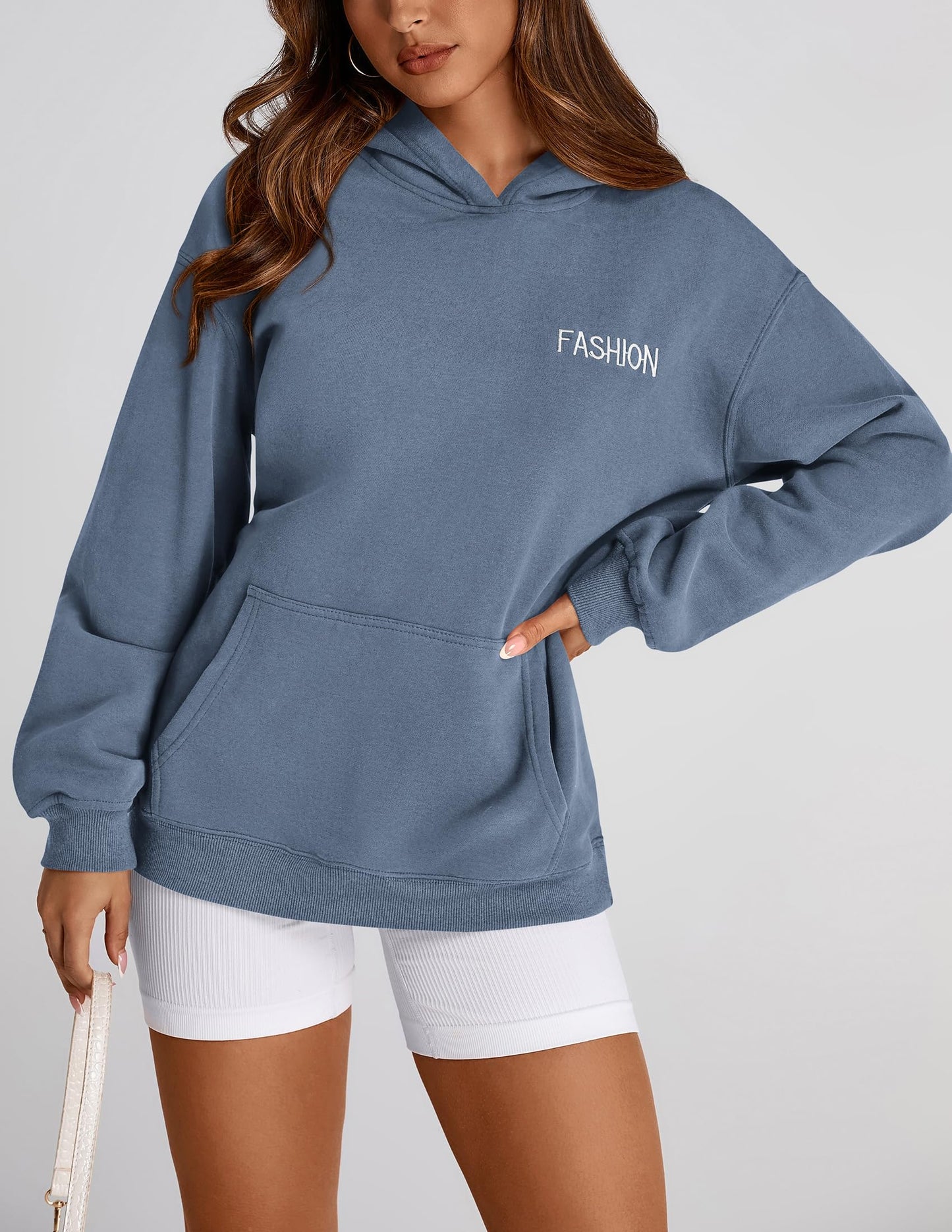 PRETTYGARDEN Womens Long Sleeve Hoodies 2024 Fall Fashion Outfits Solid Oversized Pullover Sweatshirts Clothes with Pockets (Haze Blue,X-Large)