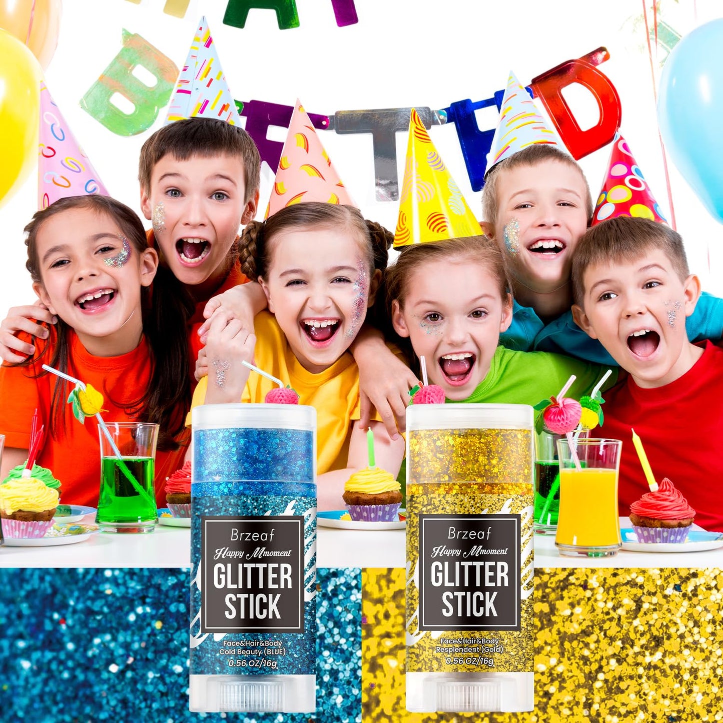 Brzeaf Waterproof Gold Glitter Stick, Face Glitter Makeup, Shimmery & Long Lasting, Chunky Glitter for Face/Body/Hair/Eyes/Lip, Singer Concert Music Christmas Rave Festival