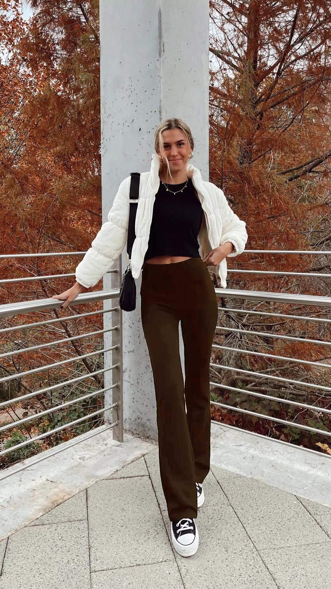 GROTEEN Fleece Lined Flare Leggigns for Women Bootcut Yoga Pants Thermal Bootleg Pants Winter Workout Flare Leggings