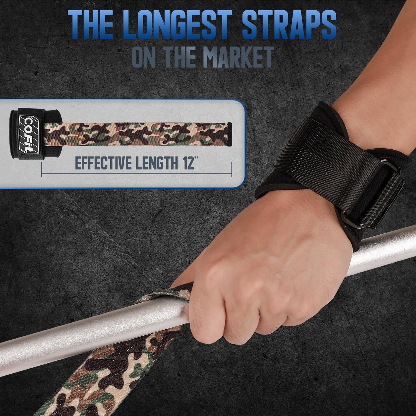 COFIT Workout Lifting Straps, Heavy Duty Weightlifting Wrist Straps with Extensive Cotton Padding Area, Enhanced Grip for Deadlifts, Powerlifting, Pull-Ups, Strength Training - Camouflage Green