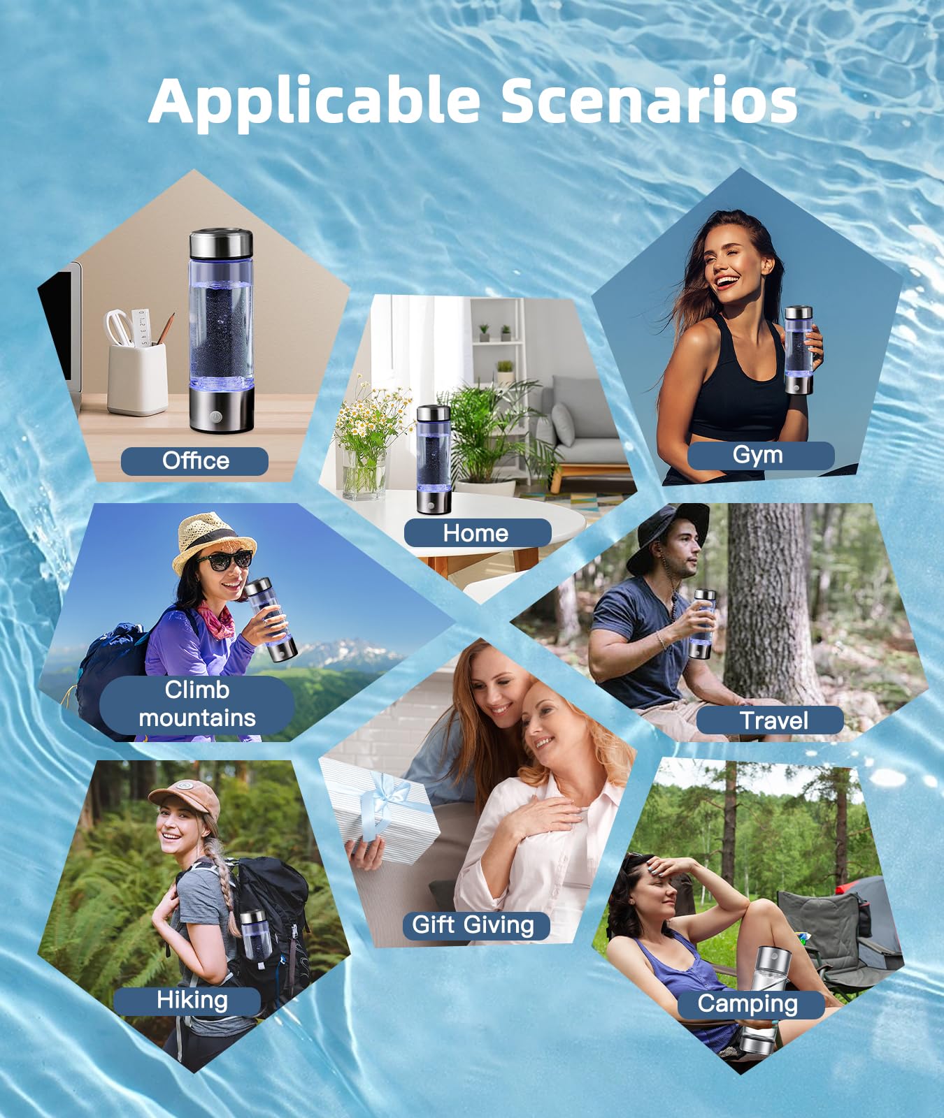 Premium Hydrogen Water Bottle with Advanced Electrolysis Technology, High Borosilicate Glass, Leak-Proof Design, 420ml Capacity, Enhances Skin Health, Sleep Quality, Metabolism, and Vitality