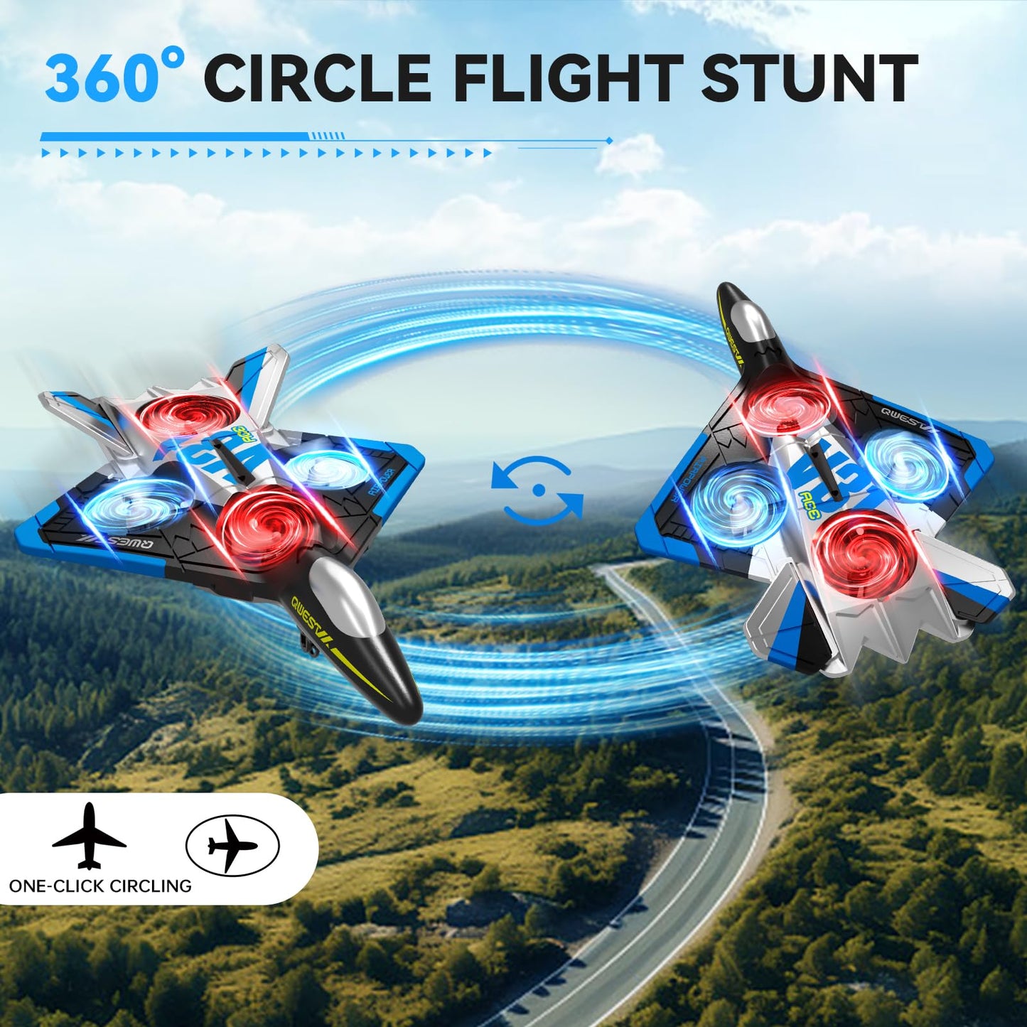 4DRC V31 RC Plane with Camera, Foam Remote Control Airplanes Drones for Kids Adults 8-12 12-16, RC Airplane Fighter Jet with Light, 360° Flip Fighter Jet Toy, Gravity Sensing, Stunt Roll, Airplane Toy