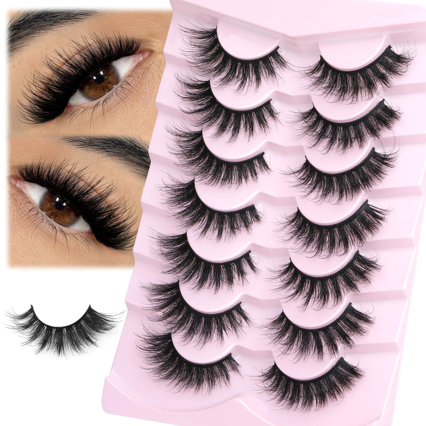 Wispy Lashes False Eyelashes Fluffy Mink Lashes Strip Fairy Fake Eyelashes Long Cat Eye Lashes 7 Pairs Fake Lashes Natural Look Volume Faux Mink Eyelashes