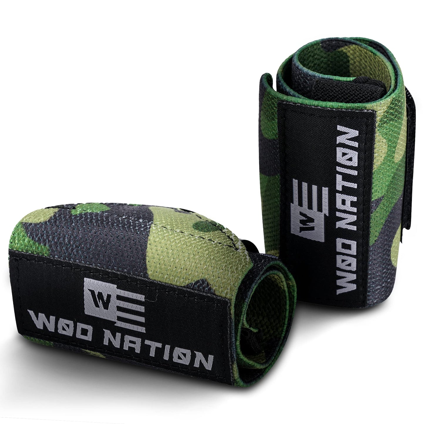 WOD Nation Wrist Wraps for Weightlifting, 12” Professional Gym Wrist Straps w/Thumb Loop for Men & Women, Wrist Support Wraps for Strength Training, Powerlifting & Bodybuilding (Green Camo)