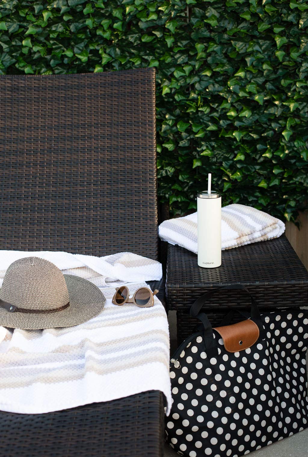 Cupture Stainless Steel Skinny Insulated Tumbler Cup with Lid and Reusable Straw - 16 oz (Winter White)