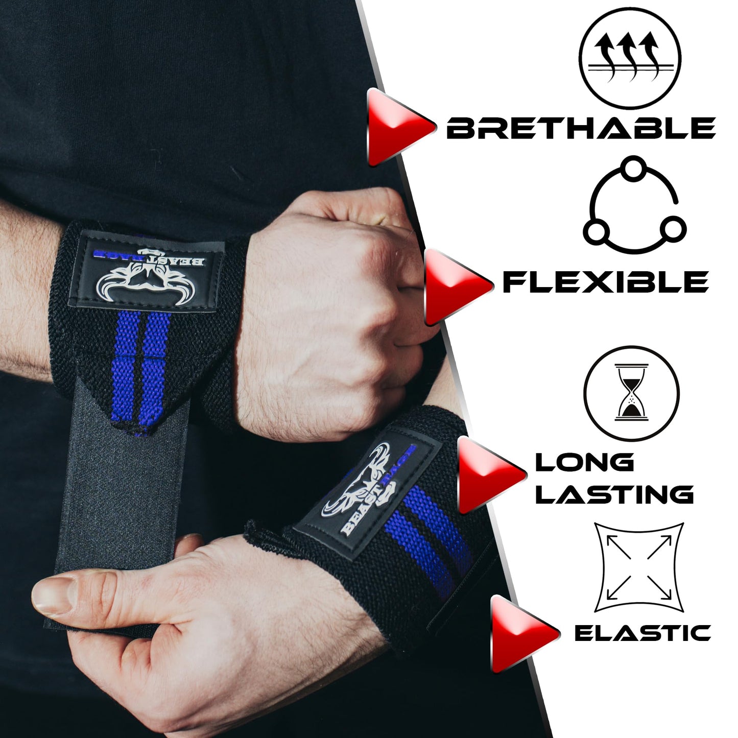 BEAST RAGE® Wrist Wraps for Weightlifting Adjustable Lifting Straps & Wrist Straps with Thumb Loop for Enhanced Gym Support, Wrist Support for Powerlifting, Bodybuilding and Gym workout (Black Blu)