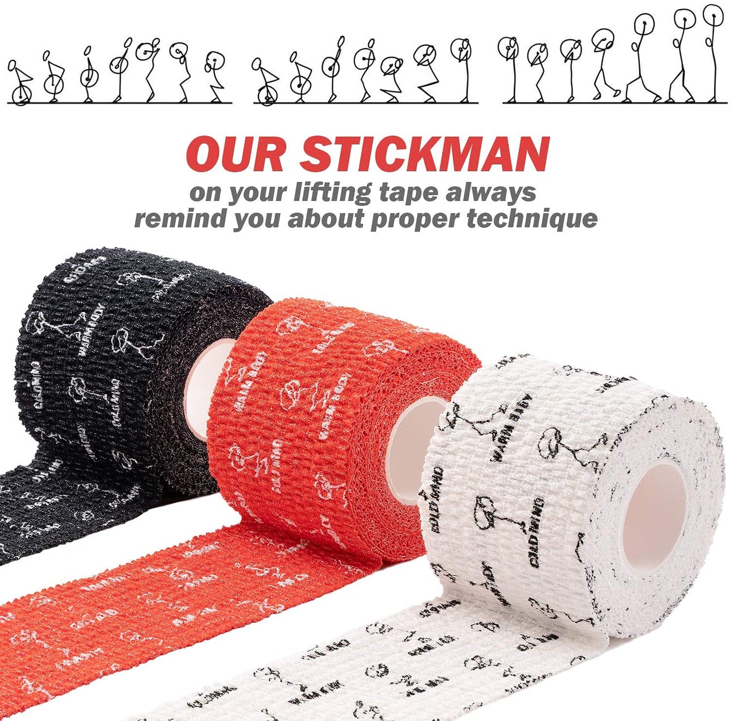 WARM BODY COLD MIND 2" Premium Lifting Thumb Tape for Weightlifting - Hook Grip for Powerlifting, Strength/Cross Training, Deadlift, Weight Lifting, Athletic Finger Wrap (Mix V2 3 Rolls)